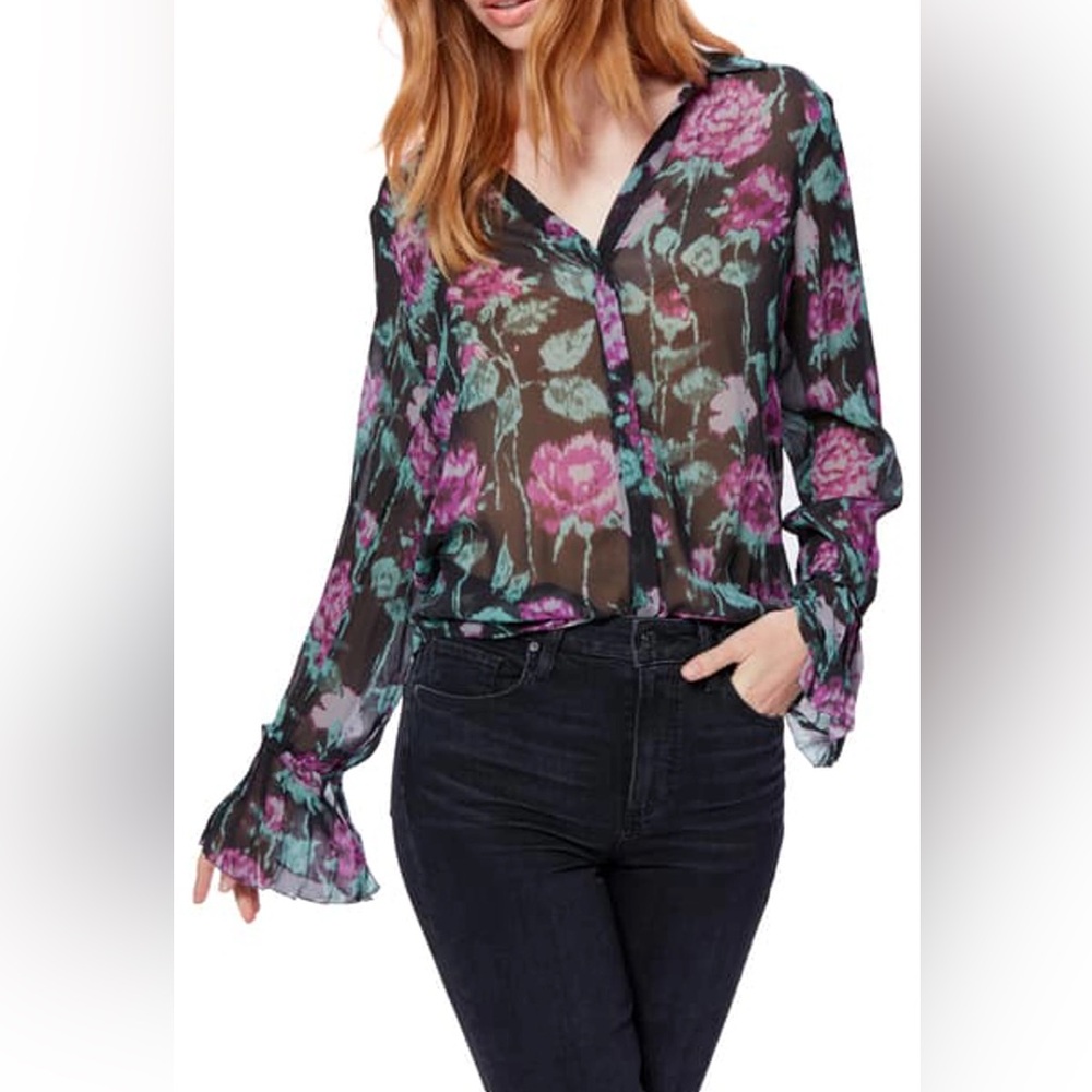 PAIGE Ariana Silk Sheer Blouse in Orchid
